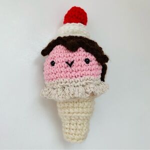 🍦Crochet Ice Cream Cone Plush - Pink, Cream, and Brown